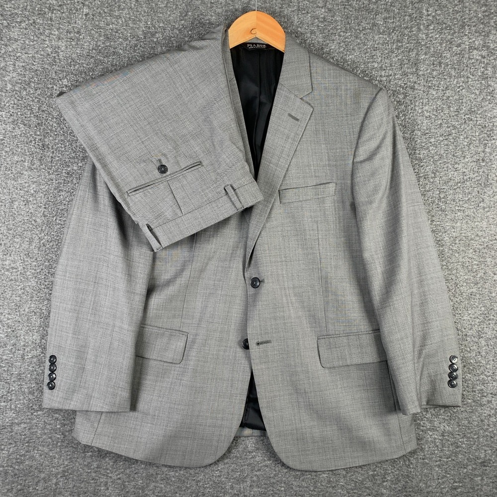 Jos A Bank Suit Men 42S Gray 100% Wool Tailored Fit 36x27 Business Classic